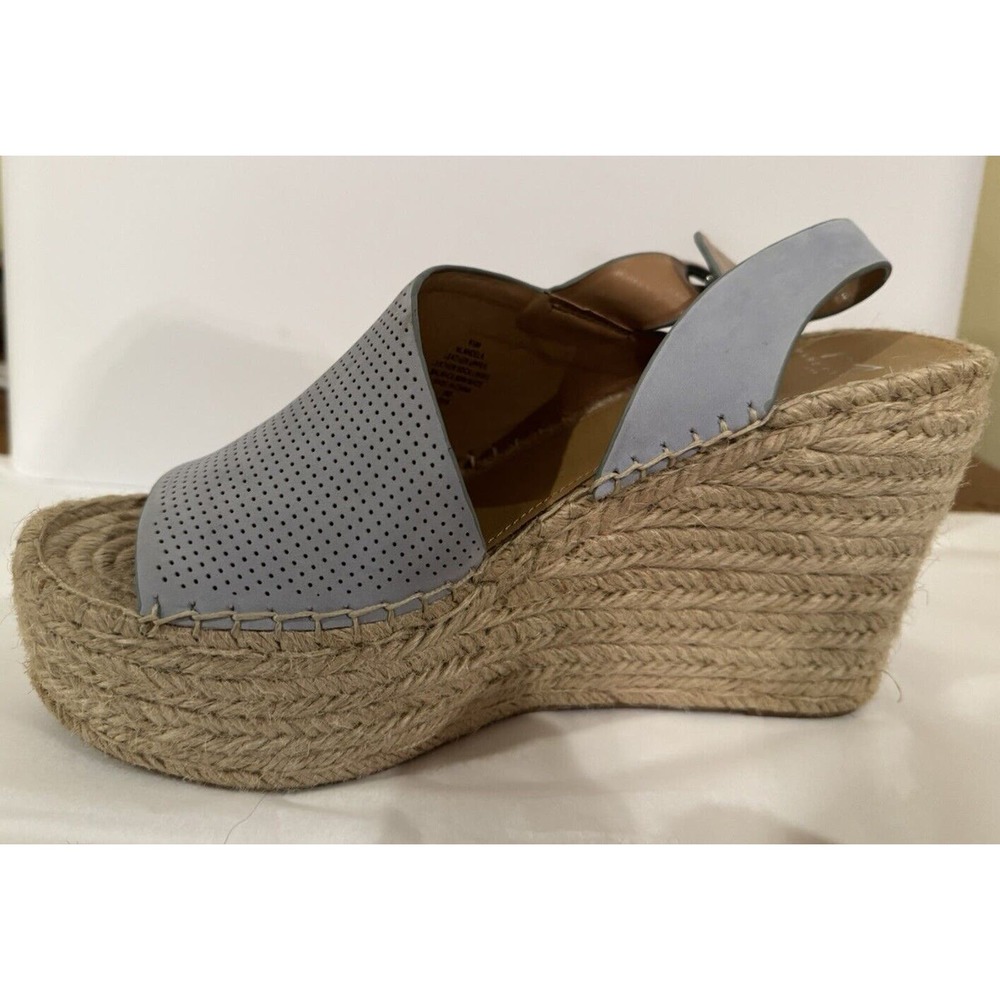 Marc Fisher Espadrilles Mandela Wedge Women’s 9.5 Ice Blue Leather Raffia Heel - Picture 4 of 10
